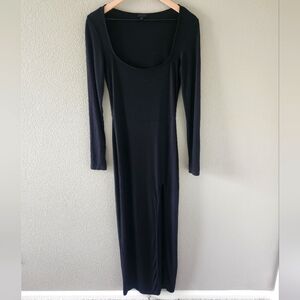 Revolve NBD Maxi Dress Medium Black Scoop Neck Long Sleeve Ribbed Bodycon Fitted